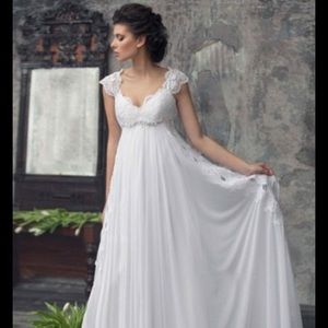 Empire Waist White Chiffon Wedding Dress, 14